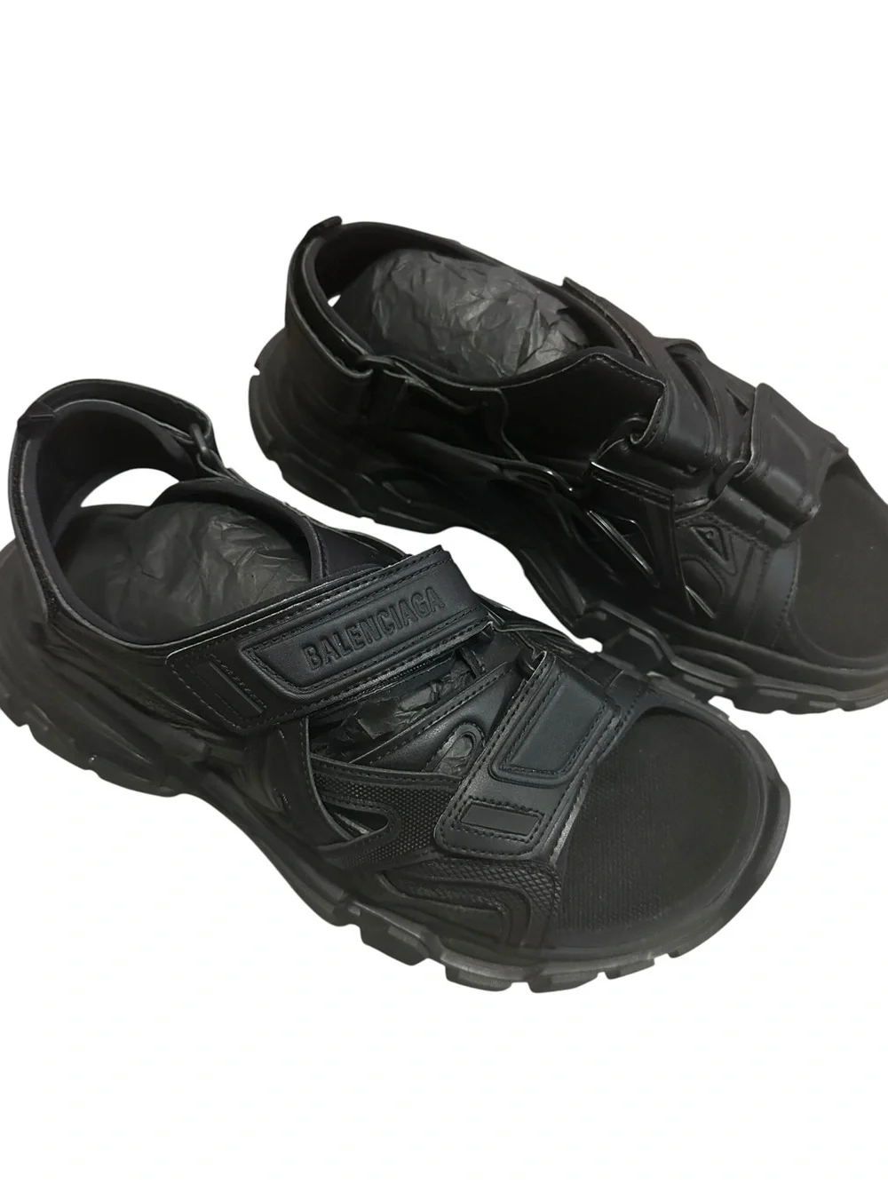 Balenciaga Black Men's Sporty Leather Strap Sandals size 43